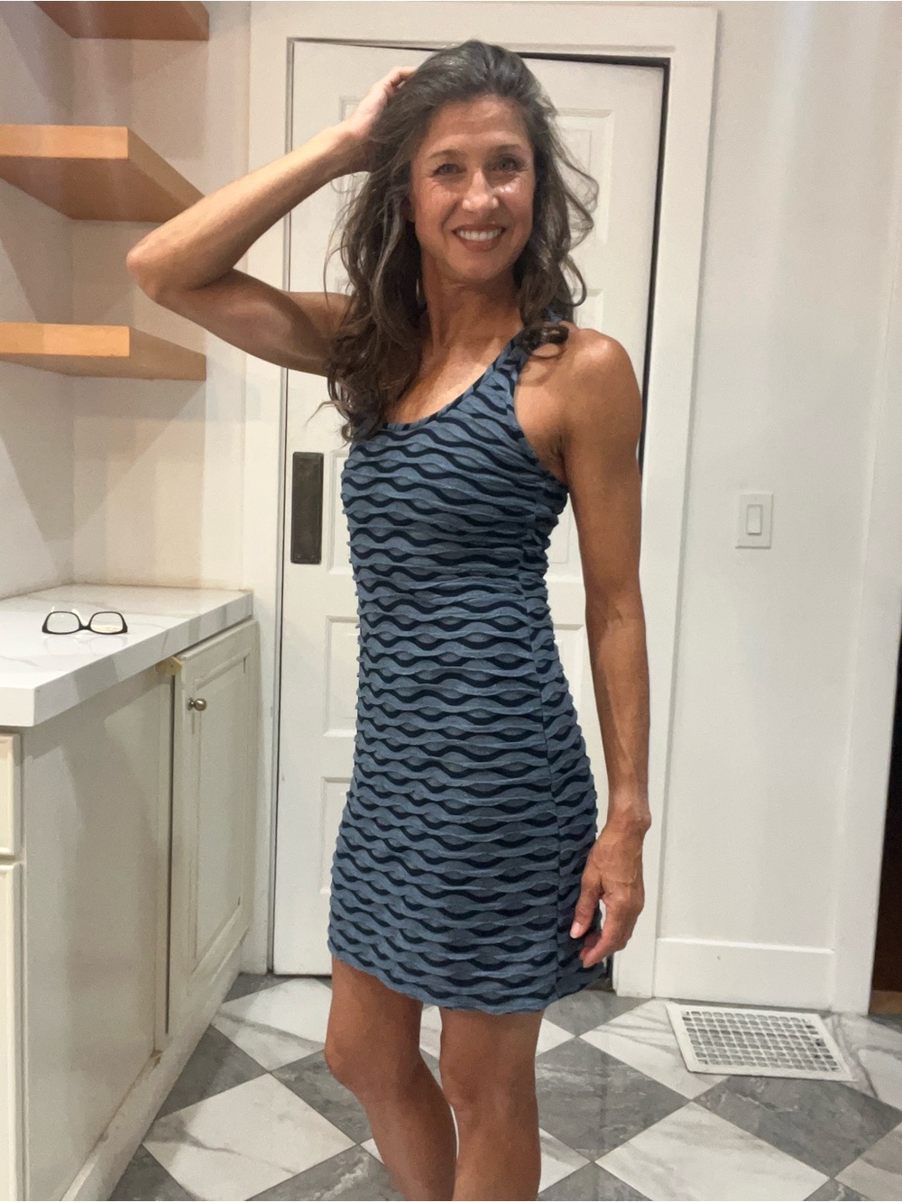 Max Studio Textured Wave Racerback Dress Gray Blue XS Lined